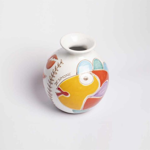 de simone pottery Round Cachepot Folk Fish VS507FK-PE/GR de simone pottery Round Cachepot Folk Fish VS507FK-PE/GR
